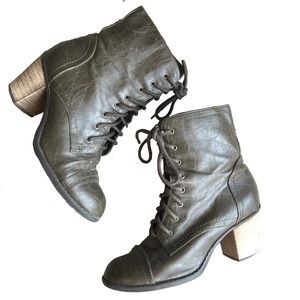 Vegan Leather Boots Brown Heeled Booties- 7.5
